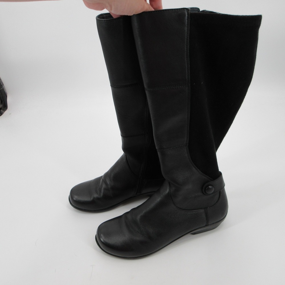 Dansko Womens Sz US 7/EU 37 Black Leather Tall Riding Boots Stretch Back Flat